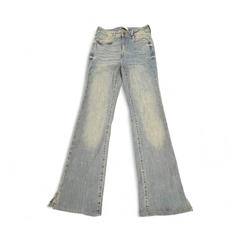 Nine West Women's Light Blue Flared Curvy Boot Cut Side Slit Jeans Sz 4